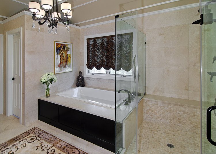 Bathroom with large soaker tub and glass shower