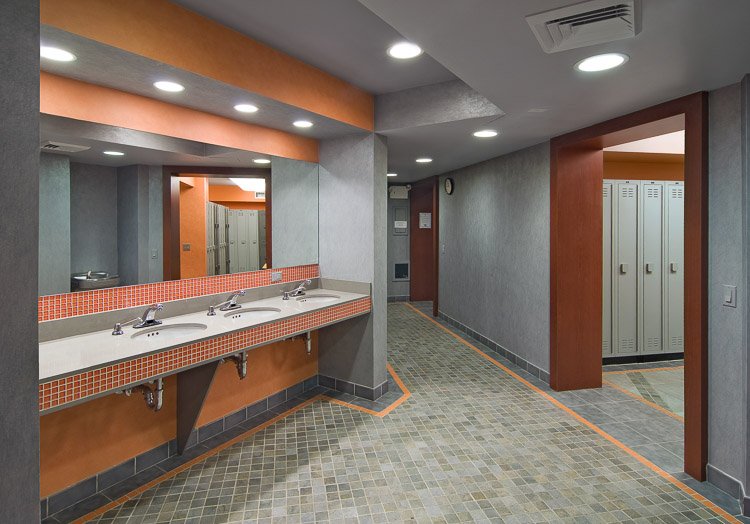 Staten Island YMCA locker room with sinks